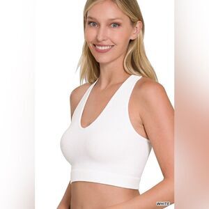 Zenana Outfitters White Ribbed Crop Top